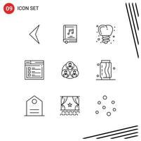 Universal Icon Symbols Group of 9 Modern Outlines of gang text implanting website page Editable Vector Design Elements