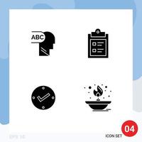 Group of 4 Modern Solid Glyphs Set for Layer light paper tick flame Editable Vector Design Elements
