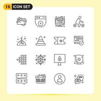 Pack of 16 Modern Outlines Signs and Symbols for Web Print Media such as fire alcohol computer transport riding Editable Vector Design Elements