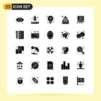 25 Universal Solid Glyphs Set for Web and Mobile Applications heart government bulb building light Editable Vector Design Elements