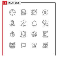 16 Universal Outline Signs Symbols of lamp light close locked chat Editable Vector Design Elements