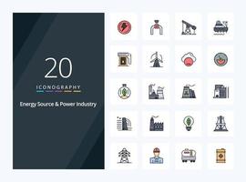 20 Energy Source And Power Industry line Filled icon for presentation vector