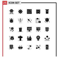 Set of 25 Vector Solid Glyphs on Grid for conference security app locker development Editable Vector Design Elements