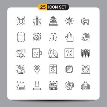 Set of 25 Modern UI Icons Symbols Signs for elephant earth world world connect Editable Vector Design Elements