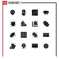 Pack of 16 Modern Solid Glyphs Signs and Symbols for Web Print Media such as development agile media product tie Editable Vector Design Elements