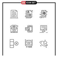 Set of 9 Vector Outlines on Grid for report media cancer sign hot globe Editable Vector Design Elements