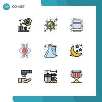 Modern Set of 9 Filledline Flat Colors Pictograph of experiment cube cup eye surveillance Editable Vector Design Elements