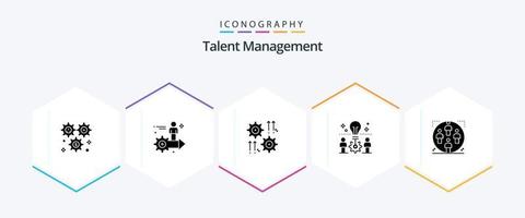 Talent Management 25 Glyph icon pack including idea. team. user. arrow. cog vector