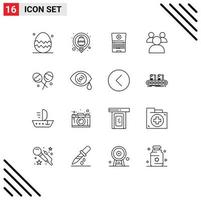 Group of 16 Outlines Signs and Symbols for drops confectionery laptop candy students Editable Vector Design Elements