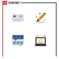 Modern Set of 4 Flat Icons Pictograph of credit card business drawing bubble laptop Editable Vector Design Elements