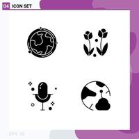 Pictogram Set of 4 Simple Solid Glyphs of earth spring geography flower media Editable Vector Design Elements