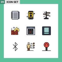 Set of 9 Modern UI Icons Symbols Signs for film browser city wall firewall Editable Vector Design Elements