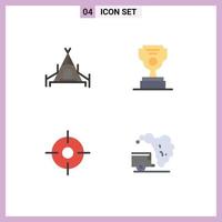 Set of 4 Vector Flat Icons on Grid for camping maps job cup environment Editable Vector Design Elements