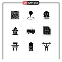 User Interface Pack of 9 Basic Solid Glyphs of jeep love pin cake man Editable Vector Design Elements