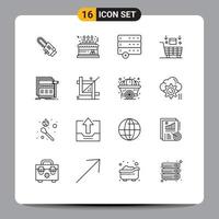 Pictogram Set of 16 Simple Outlines of internet shopping gift robot ai Editable Vector Design Elements