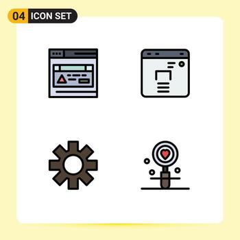 Editable Vector Line Pack of 4 Simple Filledline Flat Colors of interface date business setting love Editable Vector Design Elements