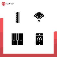 Pack of 4 creative Solid Glyphs of scale piano fan chinese mobile Editable Vector Design Elements