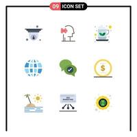 Mobile Interface Flat Color Set of 9 Pictograms of business internet breakfast globe earth Editable Vector Design Elements