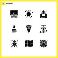 Universal Icon Symbols Group of 9 Modern Solid Glyphs of filtering data mobile hospital user Editable Vector Design Elements