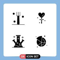 Thematic Vector Solid Glyphs and Editable Symbols of fork molecule heart valentine technology Editable Vector Design Elements