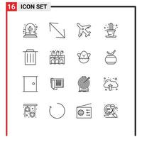 Pictogram Set of 16 Simple Outlines of life trash travel recycle plant Editable Vector Design Elements