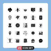 25 Universal Solid Glyph Signs Symbols of mobile number girl notification development Editable Vector Design Elements