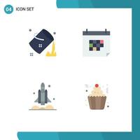 conjunto de 4 paquetes de iconos planos comerciales para elementos de diseño de vector editables de cohete de calendario de relleno de evento de cubo