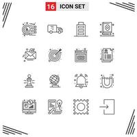 paquete de 16 signos y símbolos de contornos modernos para medios de impresión web, como elementos de diseño de vectores editables de camión musulmán de correo electrónico sagrado corán