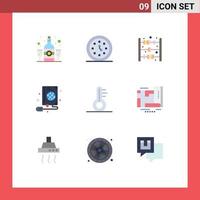 Set of 9 Modern UI Icons Symbols Signs for thermometer globe timer web mouse Editable Vector Design Elements