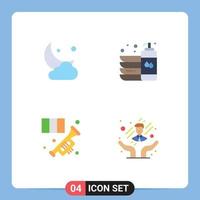 Modern Set of 4 Flat Icons and symbols such as moon wash cloud clean horn Editable Vector Design Elements