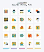 Creative Seo Web And Advertising Media 25 Flat icon pack  Such As chat. popup. login. message. seo vector