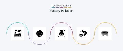 paquete de iconos de glifo 5 de contaminación de fábrica que incluye tanque. polución. respirar. basura. vertedero vector