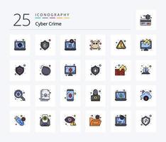 Cyber Crime 25 Line Filled icon pack including error. warning. error. alert. death vector