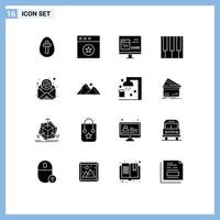 16 Universal Solid Glyphs Set for Web and Mobile Applications email piano code music audio Editable Vector Design Elements