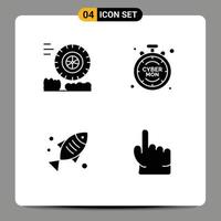 Modern Set of 4 Solid Glyphs and symbols such as friction food cyber time finger Editable Vector Design Elements