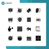 Modern Set of 16 Solid Glyphs and symbols such as media ad arts head charactore Editable Vector Design Elements