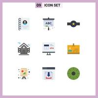 Pack of 9 Modern Flat Colors Signs and Symbols for Web Print Media such as develop app insignia school building Editable Vector Design Elements