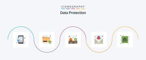 Data Protection Flat 5 Icon Pack Including finger. message. firewall. mail. bug vector