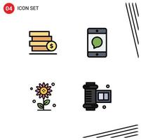 Editable Vector Line Pack of 4 Simple Filledline Flat Colors of money sub flower save devices nature Editable Vector Design Elements