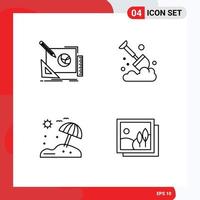 Mobile Interface Line Set of 4 Pictograms of logo beach idea farm vacation Editable Vector Design Elements