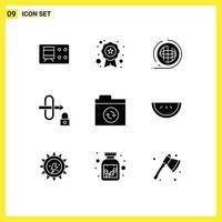 Pack of 9 creative Solid Glyphs of sync files environment security gateway Editable Vector Design Elements