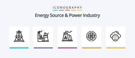 Energy Source And Power Industry Line 5 Icon Pack Including factory. transmission tower. building. transmission. electrical. Creative Icons Design vector