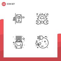 Mobile Interface Line Set of 4 Pictograms of lock fortune keyhole mechanic luck Editable Vector Design Elements