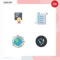 4 Flat Icon concept for Websites Mobile and Apps certificate world check file discovery Editable Vector Design Elements