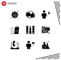 Set of 9 Vector Solid Glyphs on Grid for shopping sell avatar buy padlock Editable Vector Design Elements