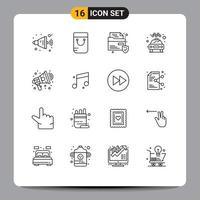 Outline Pack of 16 Universal Symbols of audio marketing security advertisement service Editable Vector Design Elements