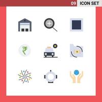 User Interface Pack of 9 Basic Flat Colors of important trade maximize rupee indian Editable Vector Design Elements