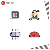 Set of 4 Modern UI Icons Symbols Signs for error pollution problem breathe medical Editable Vector Design Elements