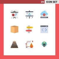 Modern Set of 9 Flat Colors Pictograph of navigation e file delivery box Editable Vector Design Elements