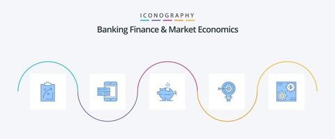 Banking Finance And Market Economics Blue 5 Icon Pack Including piggy. piggybank. bank. smartphone. mobile